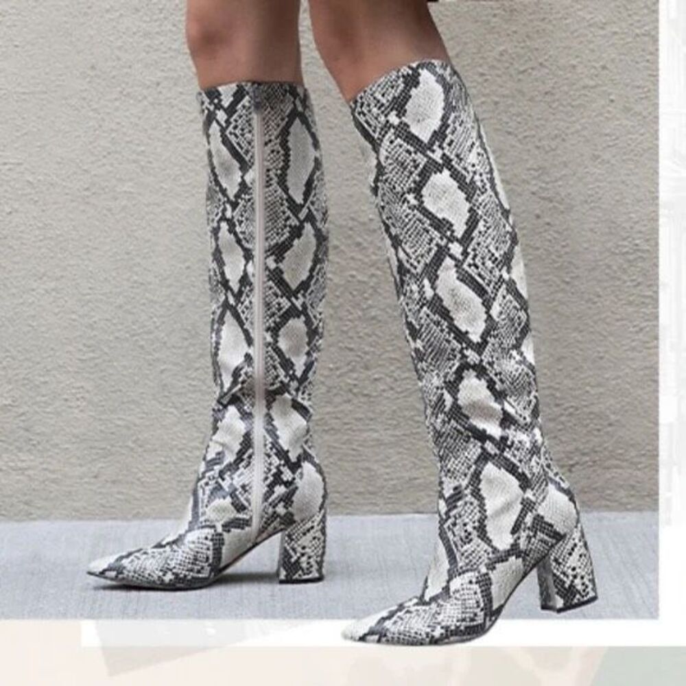 Marc Fisher Snakeskin Knee High Pointed Toe Boots 8.5
